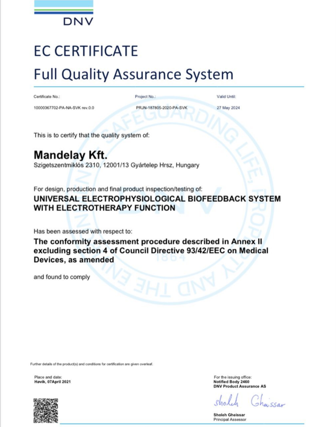 DNV certificate, Mandelay equipment